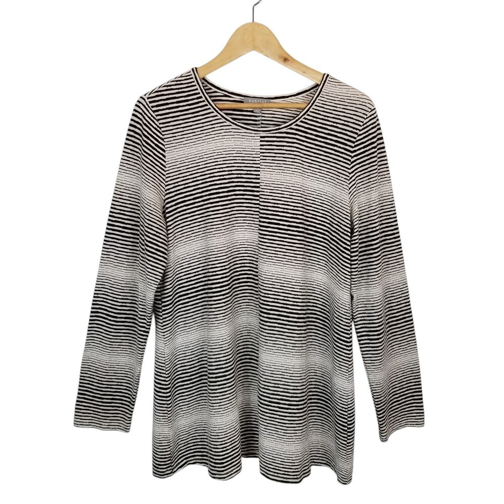 Habitat Women's Black White Long Sleeve Striped Tunic Top Stretch Size Medium